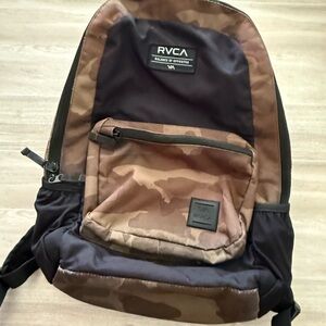 RVCA Brown and Black Backpack with Leather Accents